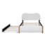 Lit plateforme double tapissier double avec lit gigogne simple, tête de lit en molleton berbère blanc et structure en bois massif-949178938-949178941