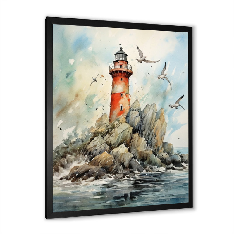 " Ocean Watchtower VI ", 40" H x 30" W x 1.5" D, Black Picture Framed