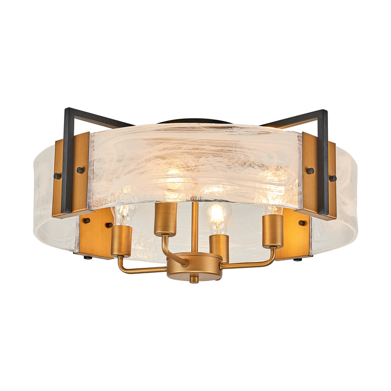Plafonnier Delux Decor 4 lumières au fini doré avec abat-jour en verre nuagé non inclus