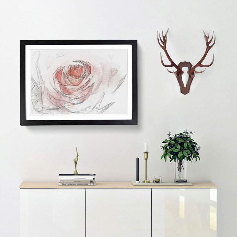 Pale Pink Rose in Abstract - Picture Frame Drawing Print, Black Framed, 62cm H x 87cm W x 2cm D