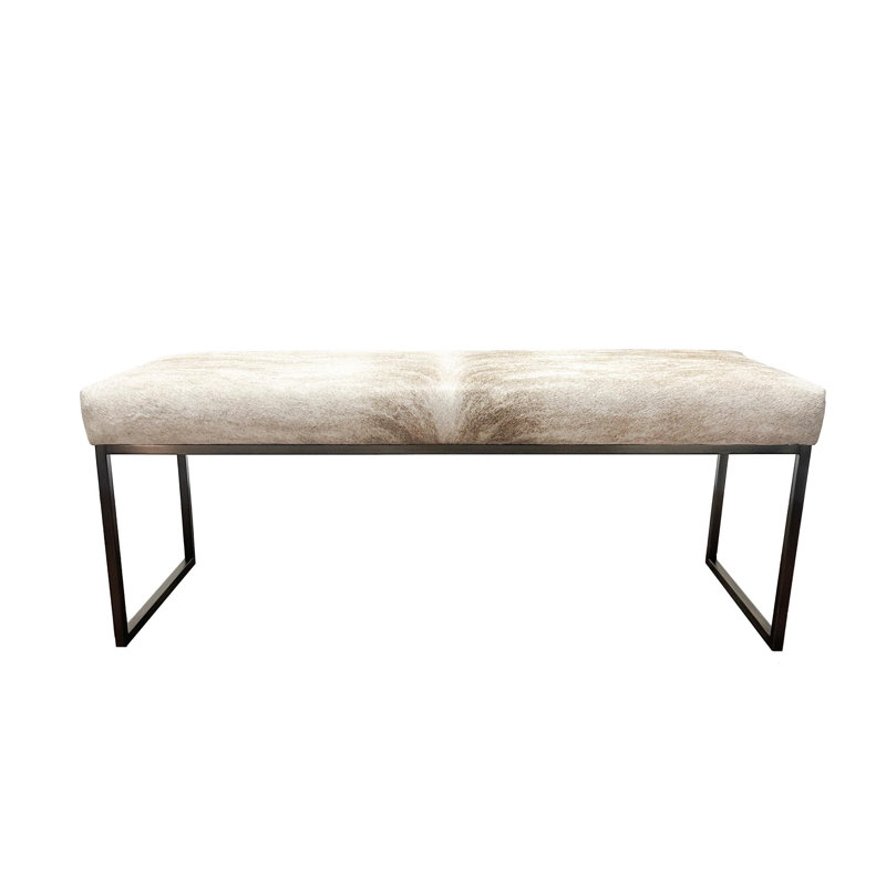 Upholstered Cowhide Stool, 19" H x 48" W x 16" D