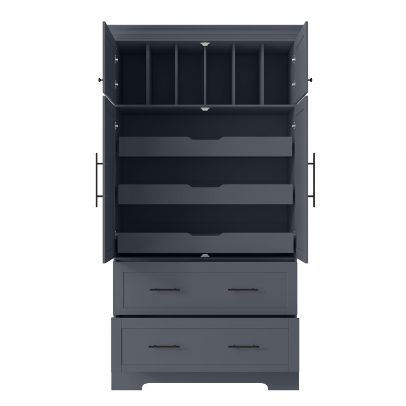 Garde-manger avec 2 armoires et tiroirs, Noir