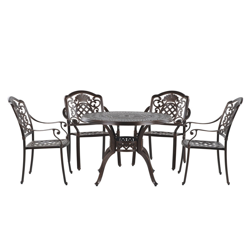 Fraizer 4 - Person Patio Dining Set Umbrella Hole Included Round Table with Cushions Included