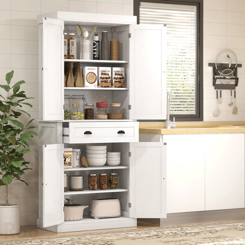 Armoire de cuisine 72,5 ", armoire de rangement autoportante traditionnelle avec 4 portes, tiroir et 3 tablettes réglables