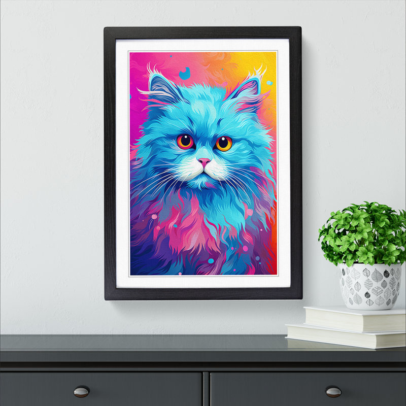 Persian Cat Pop No.2 - Single Picture Frame Print on Wood, Black Framed, 46cm H x 34cm W x 2cm D