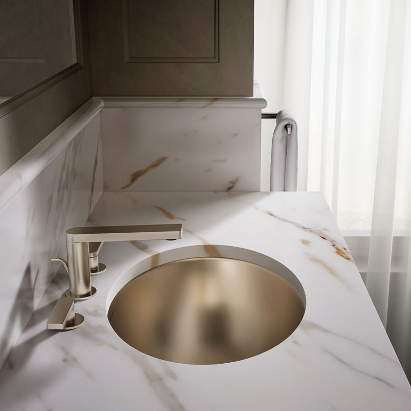Rhythm Metal Oval Undermount Bathroom Sink, Satin Bronze