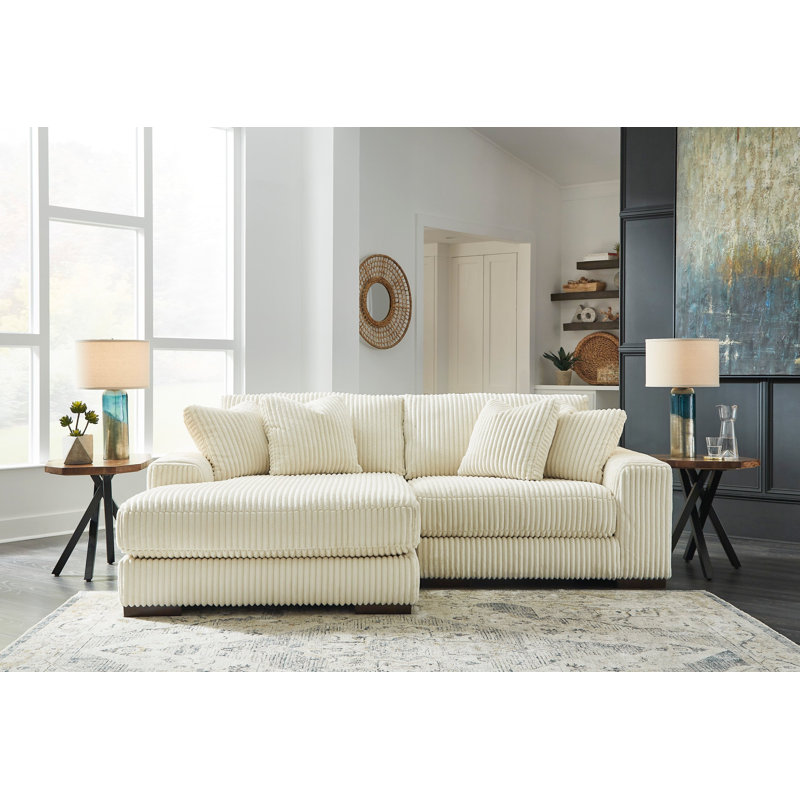 Upholstered L-Shaped Sectional, Left Hand Facing, Ivory Corduroy