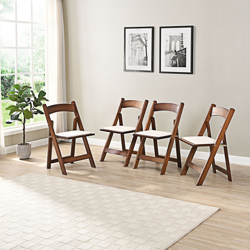 Ensemble de 4 chaises pliantes rembourrées, Similicuir naturel noyer