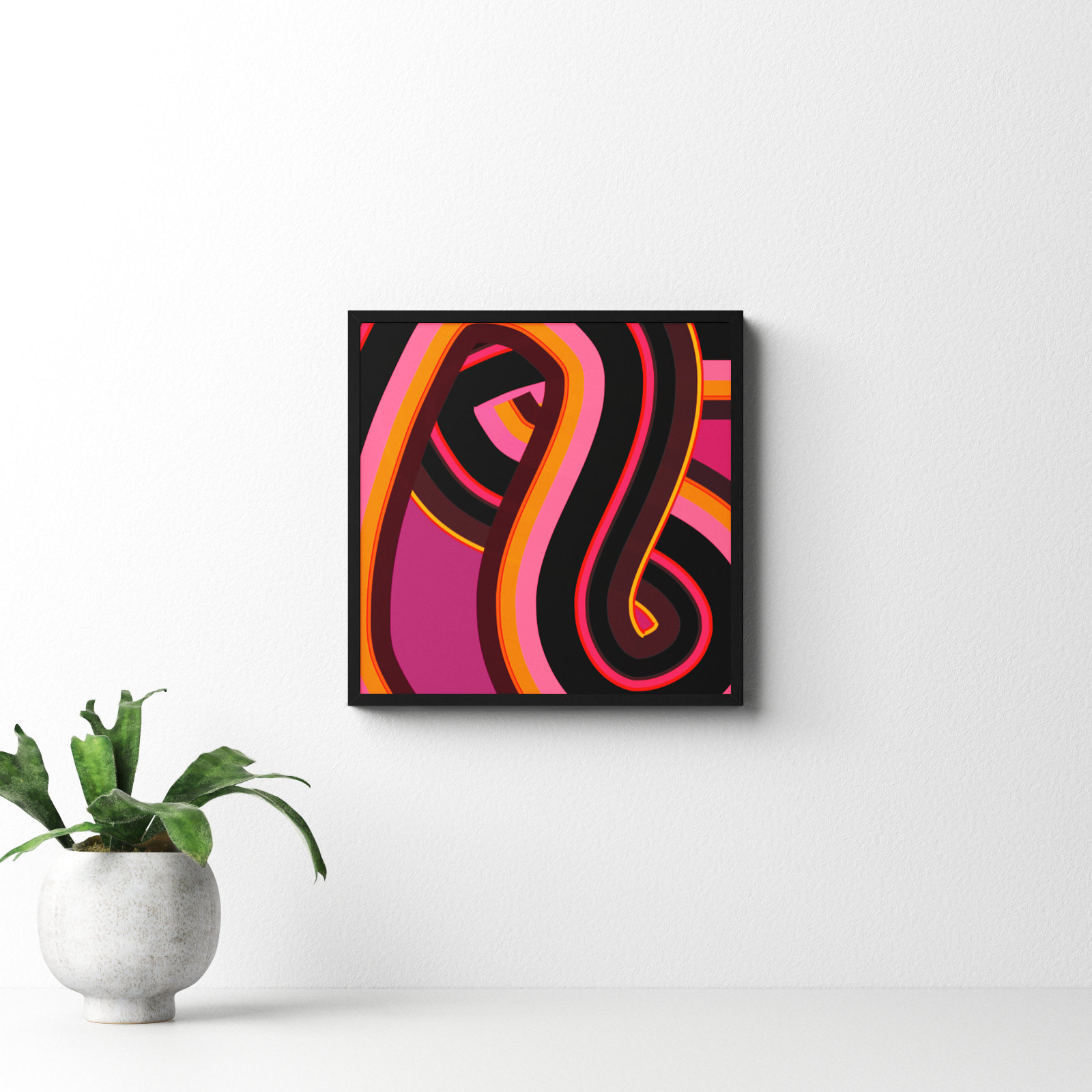 Zackary "Neon Twist" Print by Jacques Pilon, Black Wood, 16" H x 16" W x 1.25" D