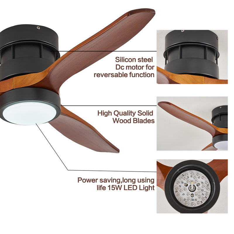 42" Solid Wood Smart Ceiling Fan With Lights