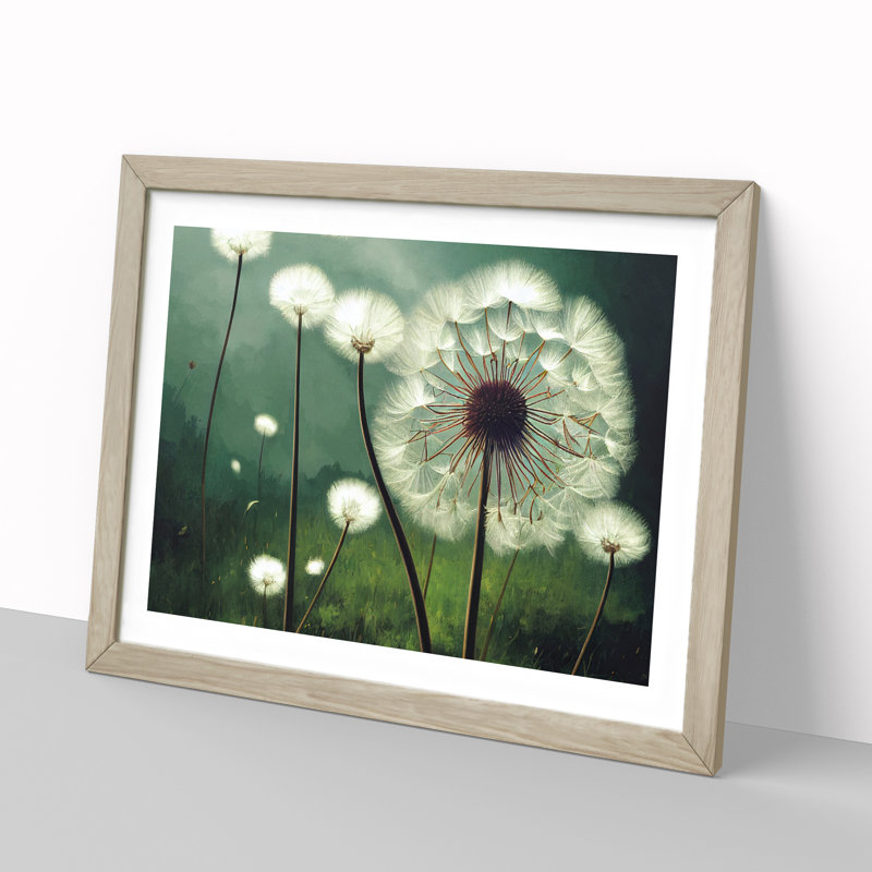 Blissful Dandelion Flowers - Framed Print, Oak, 25cm H x 34cm W x 2cm D