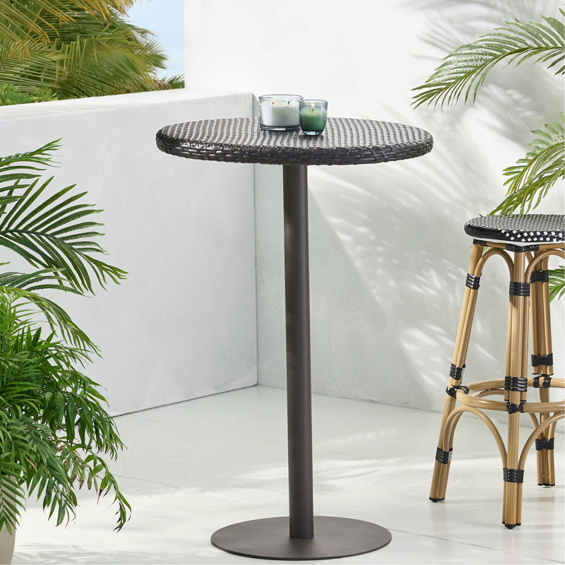 Table de bar d'extérieur ronde en rotin de PE de 26 po