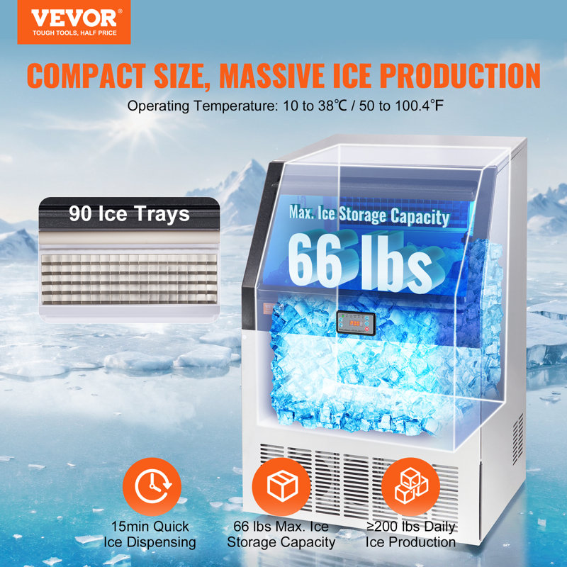VEVOR 200 Lb. Daily Production Cube Clear Ice Freestanding Ice Maker