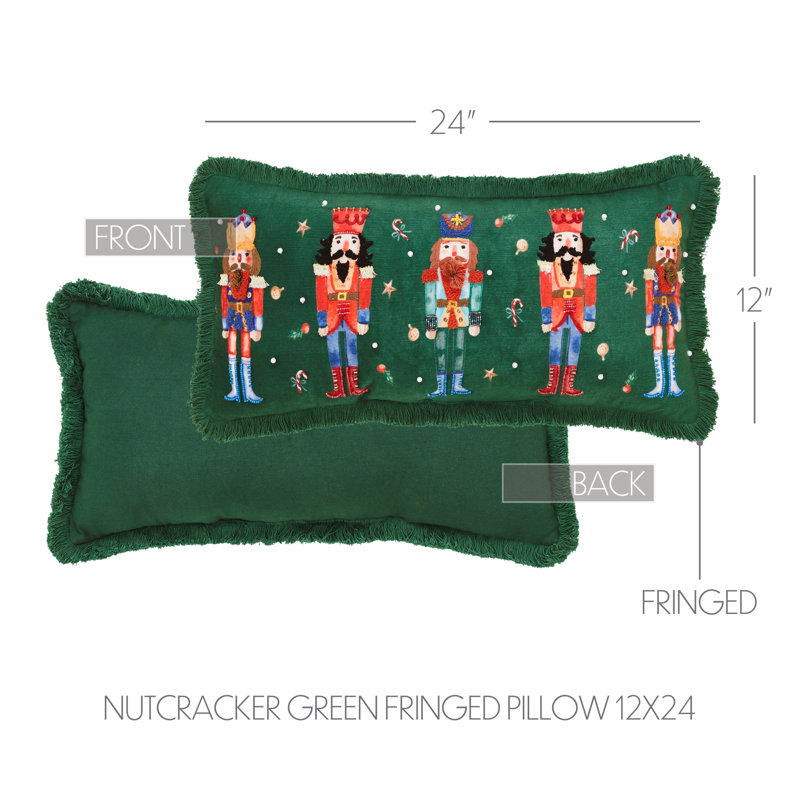 Coussin casse-noisette vert frangé 12 x 24