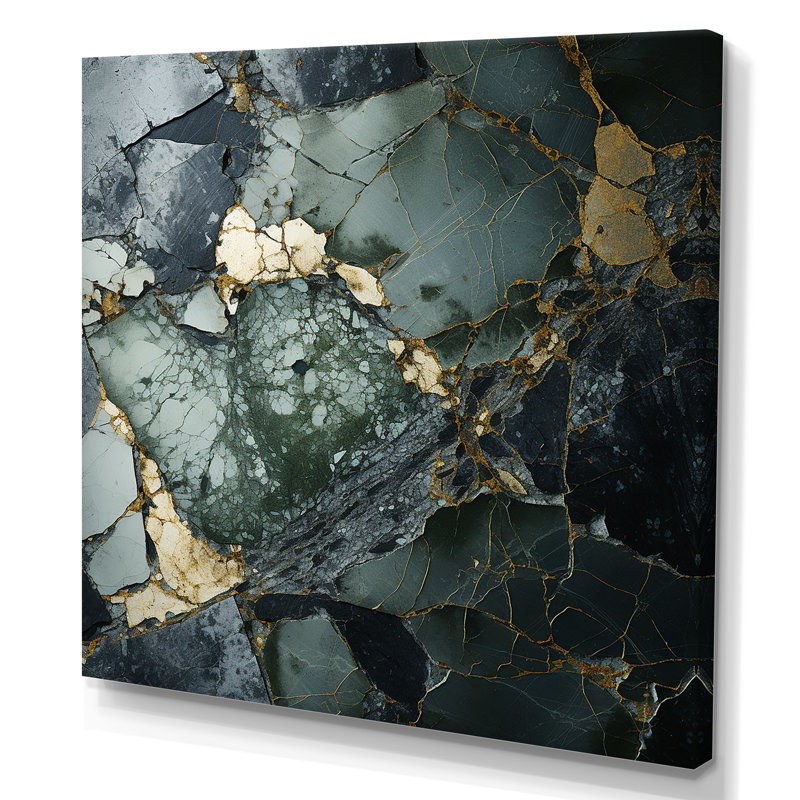 Décoration murale en marbre doré et vert Terrazzo Elegance I, Toile tendue, 16" H x 16" W