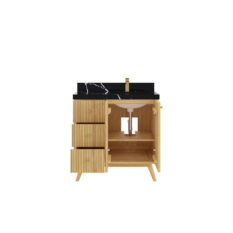 Ensemble de meuble-lavabo simple mural 36 po Izzat, Noir Calacatta