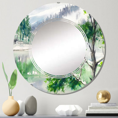 Lake Watercolors Painted - Miroir mural rond