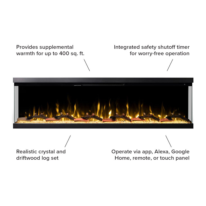Modern Ember Aerus Skyline Linear Multi Sided Smart Electric Fireplace - Alexa & Google Asst, 20.3” H x 72” W x 7.7” D