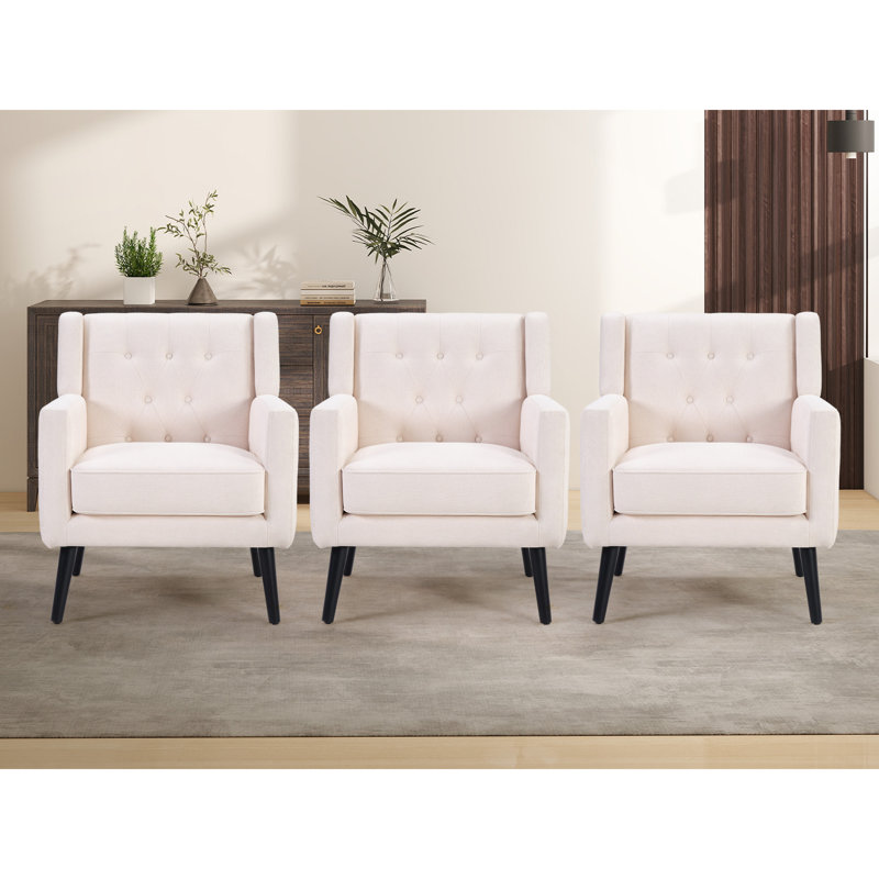 29" Wide Modern Upholstered Button-Tufted Accent Chair With Solid Wood Legs, Beige