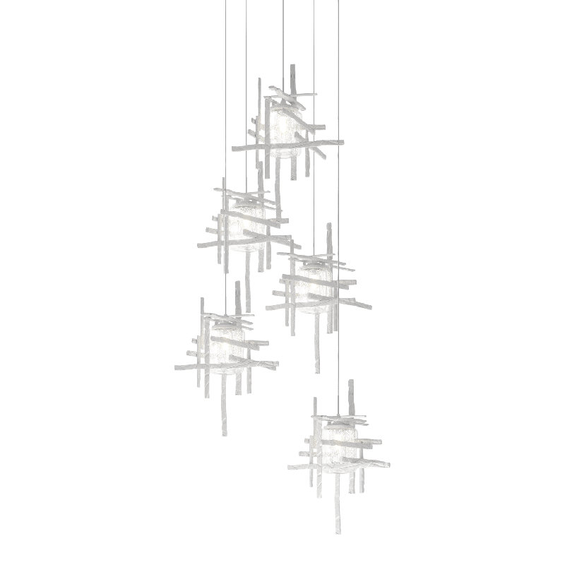 Tura 5 - Light Cluster Pendant, White, 50" - 80", Seeded Clear