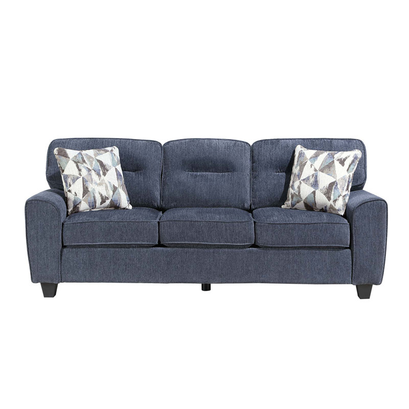 Canapé contemporain en chenille avec coussins réversibles et coussins décoratifs, Bleu