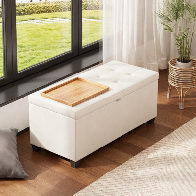 Banc en velours avec repose-pieds capitonné, capacité de poids de 660 lb, repose-pieds multifonctionnel et coffre de rangement pour le salon et la chambre à coucher