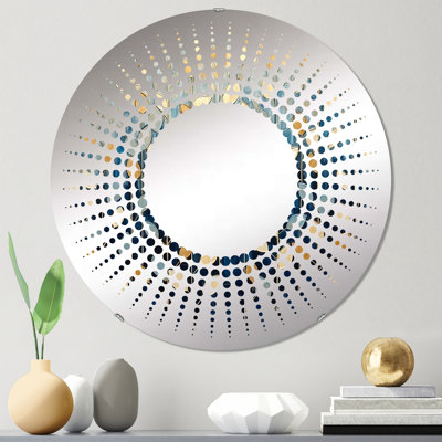 Doré et bleu feuilles décor minimaliste - miroir décoratif étoile-MIR114811-rond