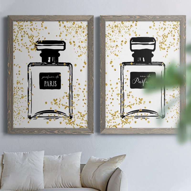 Glitter Perfume I - ensemble de 2 peintures sur toile encadrées, H 31 po x l 44 po x P 1 po, Toile avec cadre gris