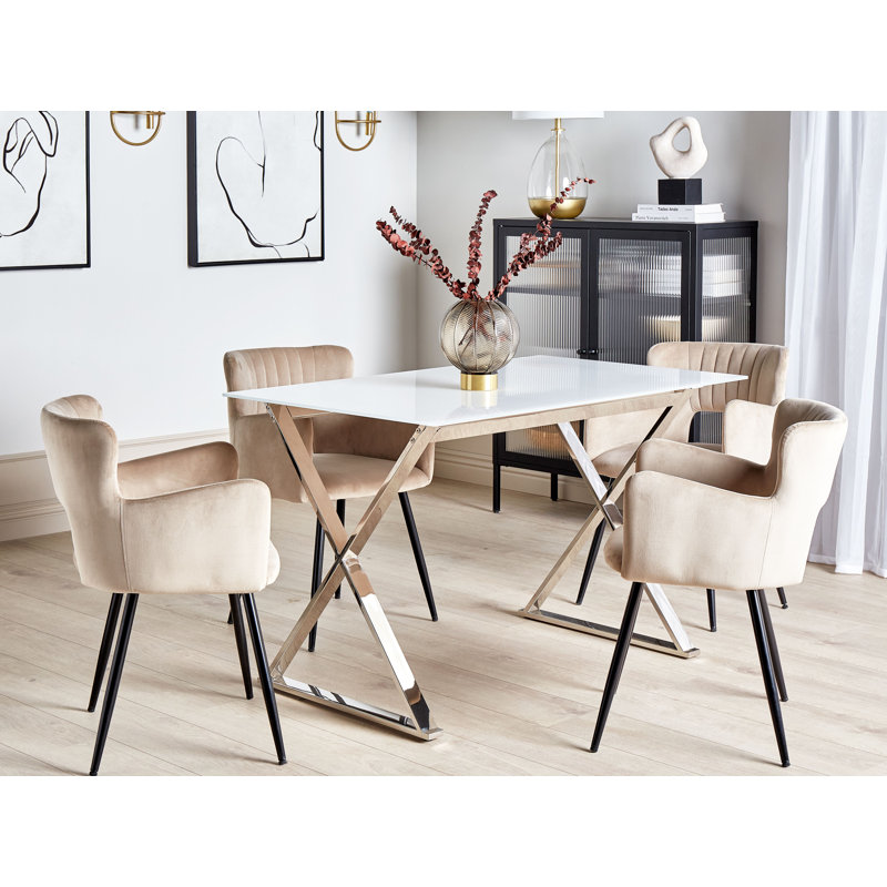 Chateaugay Glass Top Metal Base Dining Table, White, Black