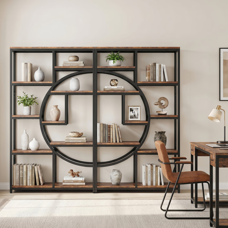 Oscer Industrial 5 Tier Etagere Bookcase, Black/Brown
