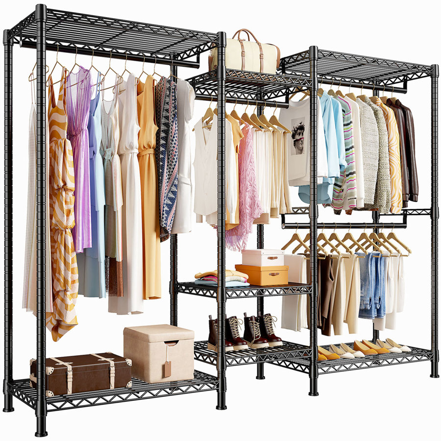 77" Clothes Rack Metal Clothing Rack Loads 725 lbs Adjustable Garment Rack, Portable Closet Racks