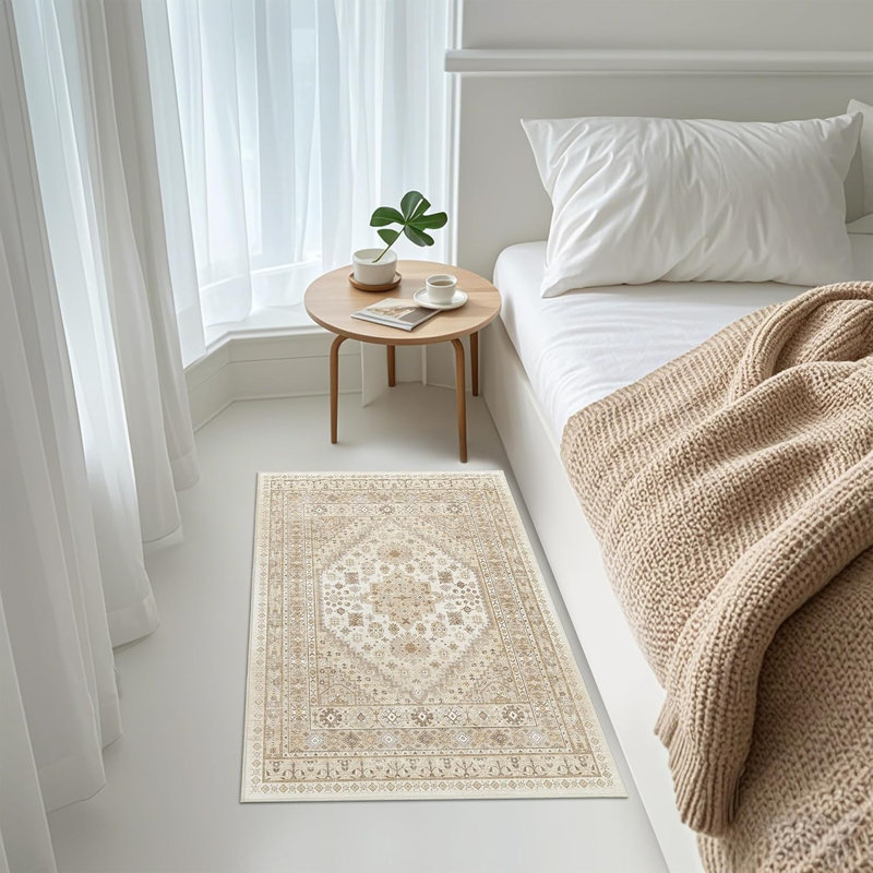 Medallion Non Slip Washable Rug(Cream), Rectangle 2' x 3'