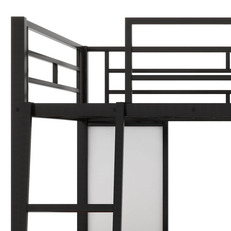 Lit mezzanine en métal avec 3 couches de tablettes et bureau Adwin, Double, Noir