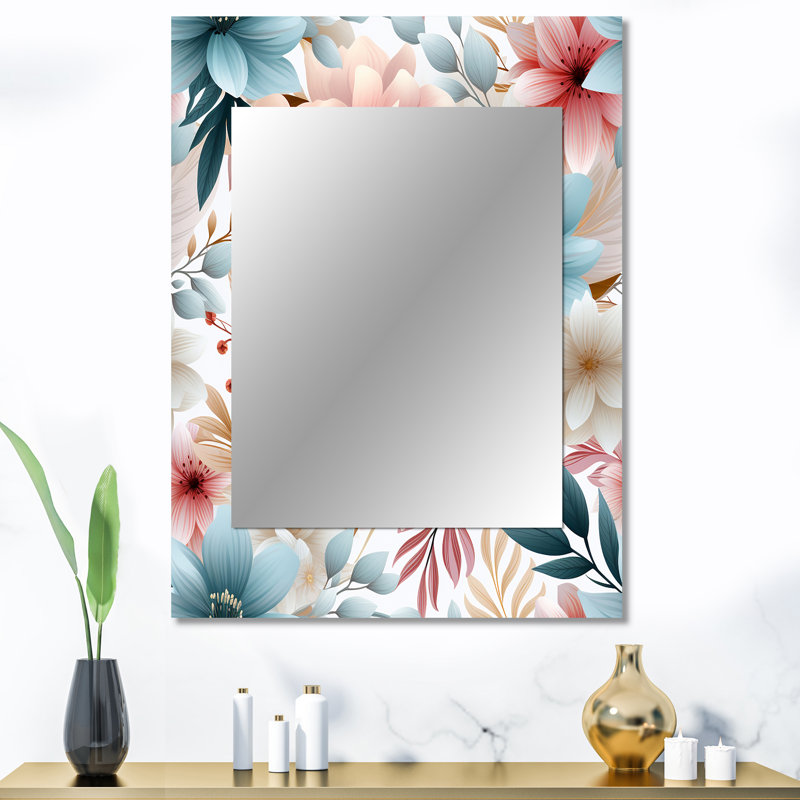Motif de fleurs bohémiennes pastel Kensingten - miroir floral, miroir mural unique, impression d'art en métal, 40 po x 30 po