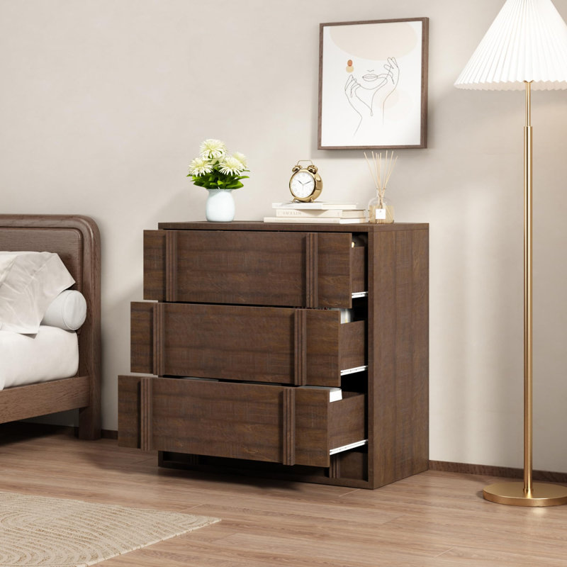 Table de chevet avec tiroirs pour chambre à coucher, table de chevet moderne avec poignée verticale, Brown