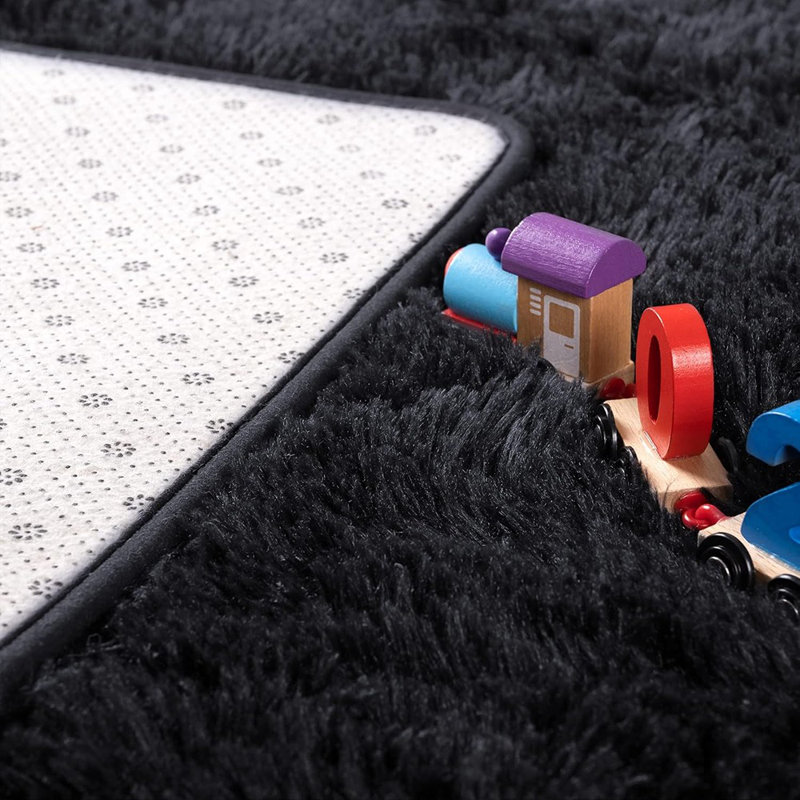 Fluffy Bedroom Rug Carpet,4x5.3 Feet Shaggy Fuzzy Rugs For Bedroom,soft Rug For Kids Room,plush Nursery Rug For Baby,thick Black Area Rugs For Living Room,cute Room Decor