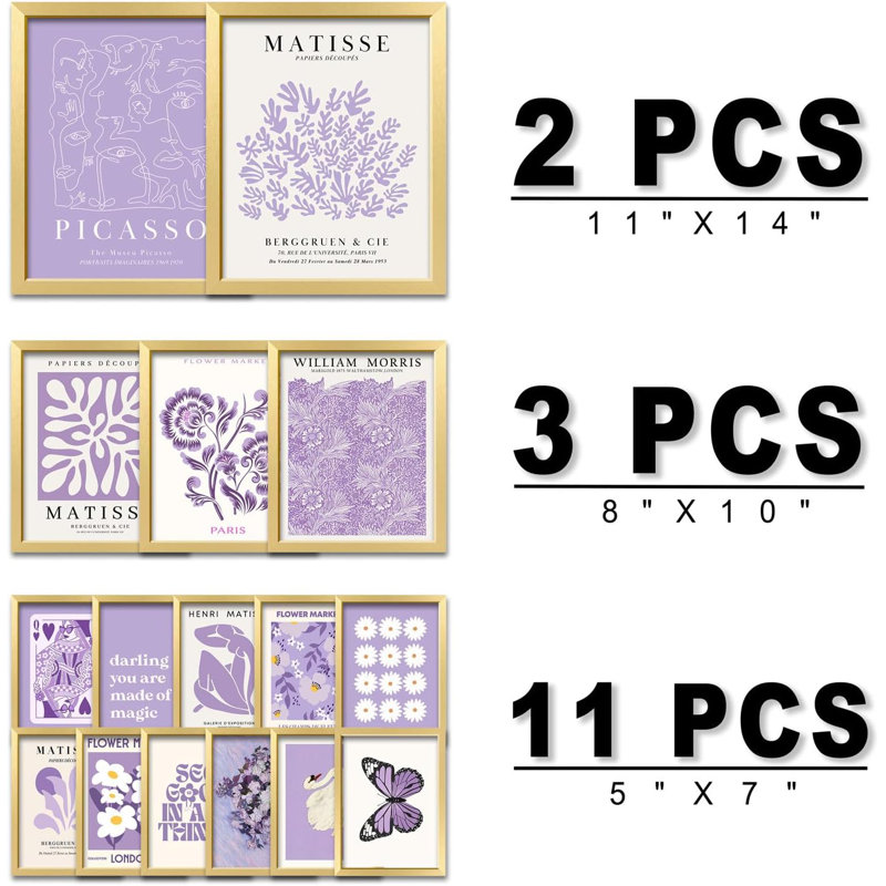 16 pièces d'art mural mauve encadré