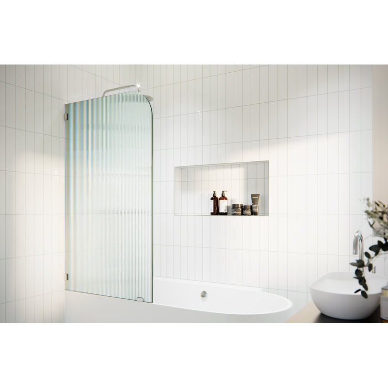 Aurora 34 in. x 58.25 in. Frameless Fluted Radius Single Fixed Bath Panel, Left Hand, Satin Brass, null
