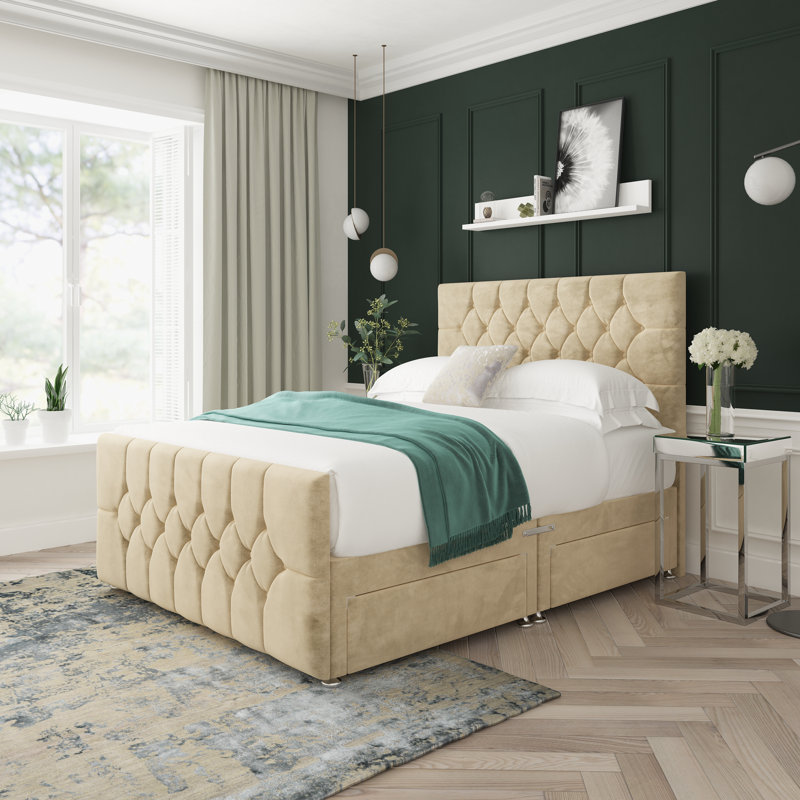 Upholstered Bed, Cream, Left Side Drawers, Single (3')