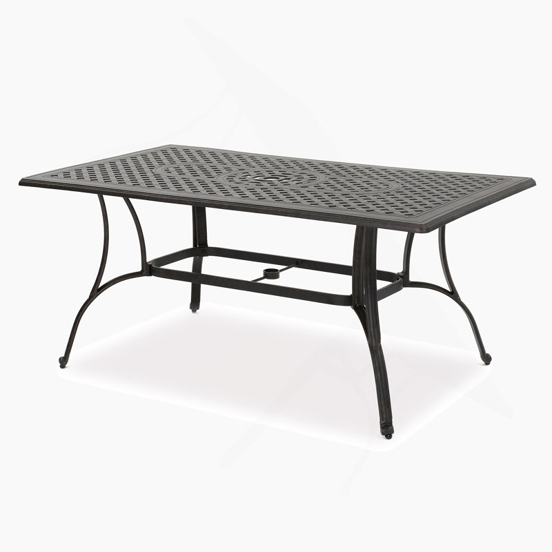 Table de salle à manger d'extérieur en fonte d'aluminium rectangulaire, bronze