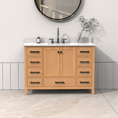 Meuble-lavabo autoportant avec plateau 48 po, meuble-lavabo autoportant avec cadre en bois massif 48 po