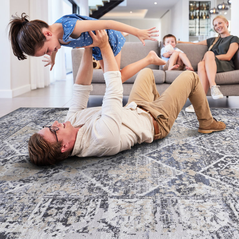Tapis gris / bleu 2 x 8 - durable, ne perd pas ses poils et ne perd pas ses taches