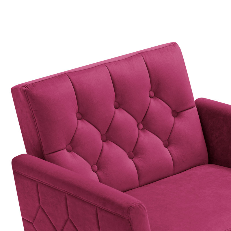 Zianny Velvet Accent Chair with Ottoman, Fushia Velvet