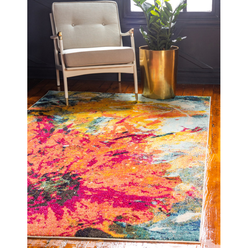 Glenarden Washable Abstract Indoor Rug, Rectangle 7'1" x 10'