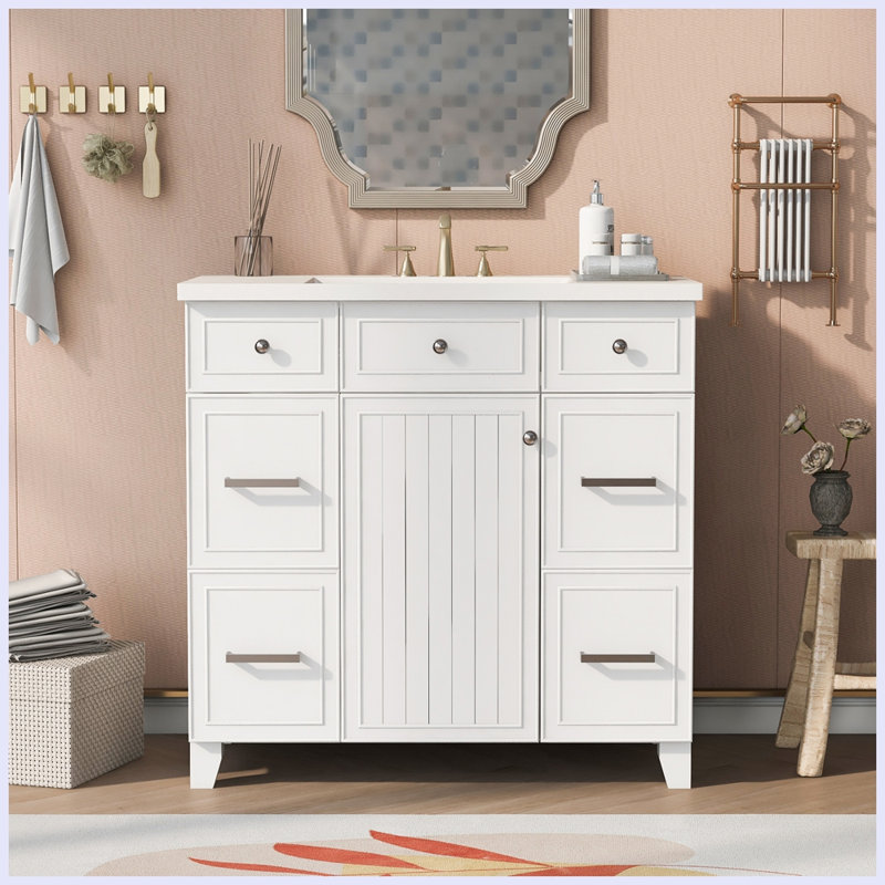 Modern Bathroom Vanity Cabinet with Sink Top Combo Set, White