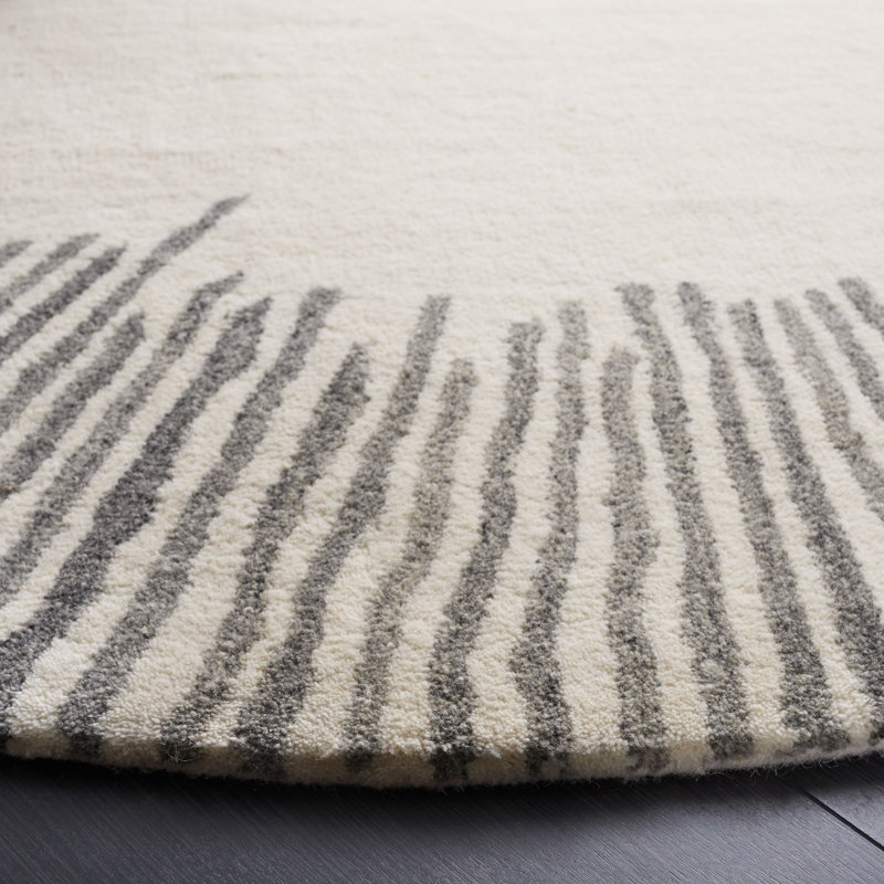 Tapis gris / ivoire en laine et coton touffeté à la main Jakavian, Rond 3 pi