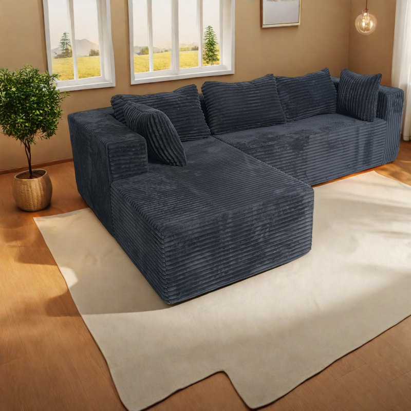 Compression Sectionals 100 Inch Corduroy Modern L Shaped Sofa For Home