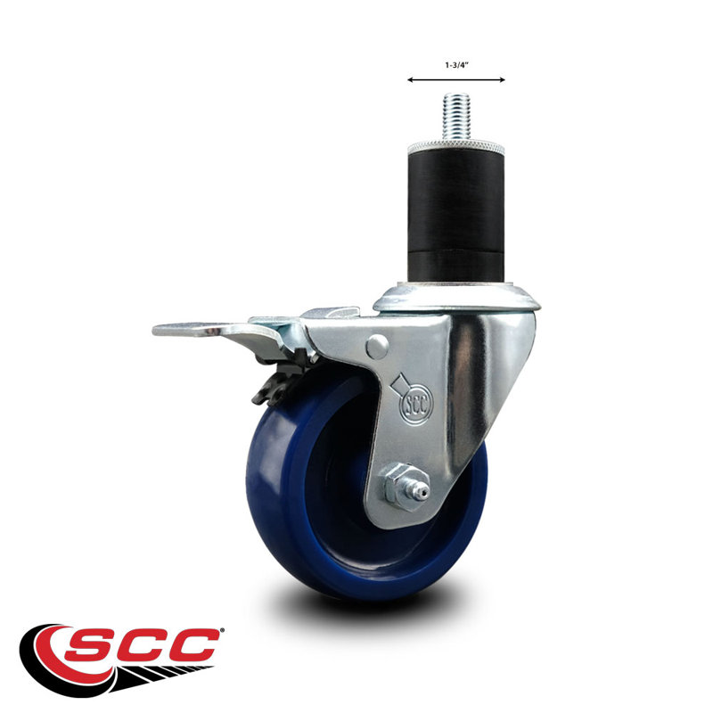 Solid Poly Swivel 1-3/4 Inch Expanding Stem Caster Total Lock Brake SCC