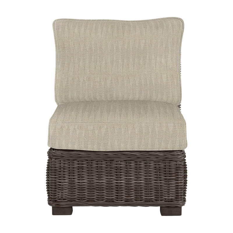 Fauteuil de chambre modulaire d'extérieur en résine tressée rustique N-Dura, Pas de soudure, Noir noyer, Sable à chevrons