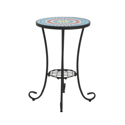 Patio Side Table With Shelf,Blue+Black